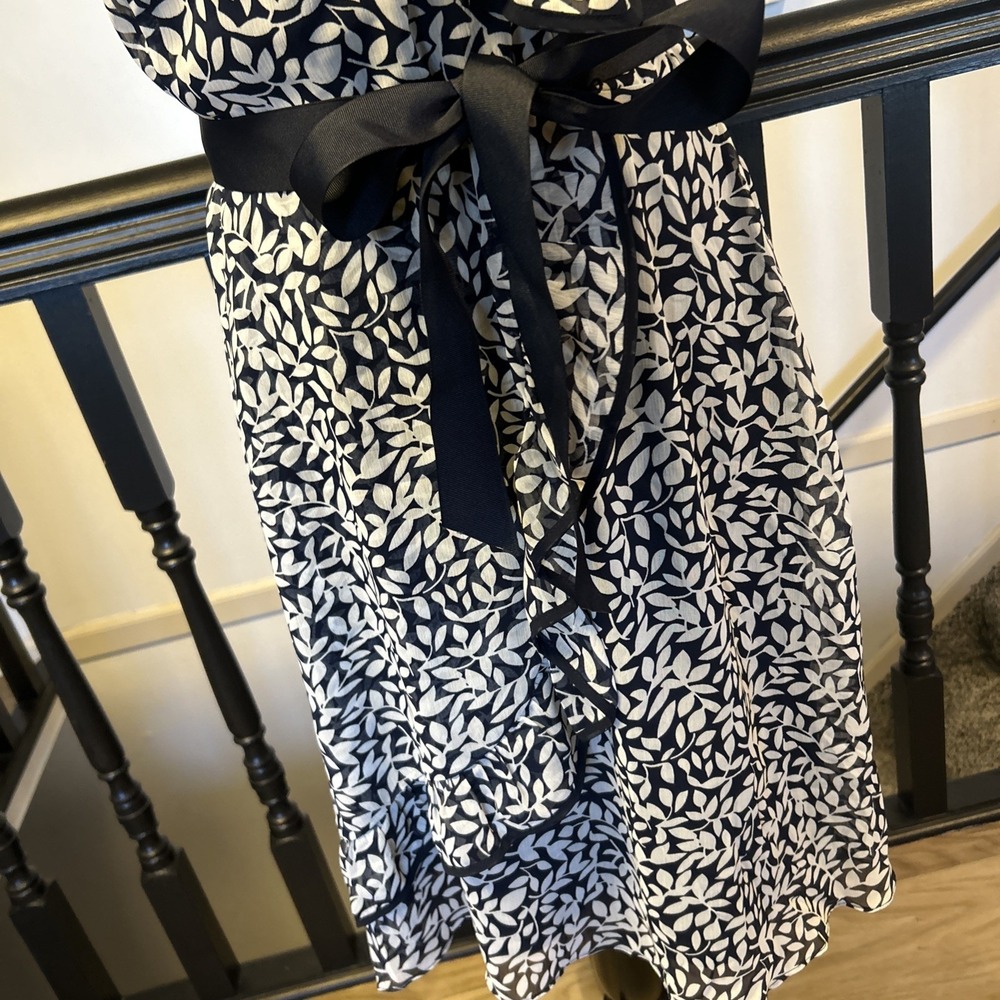 JBS Womens Black & White Flower Print Ruffle A Line Dress Size 12 New - Picture 3 of 9